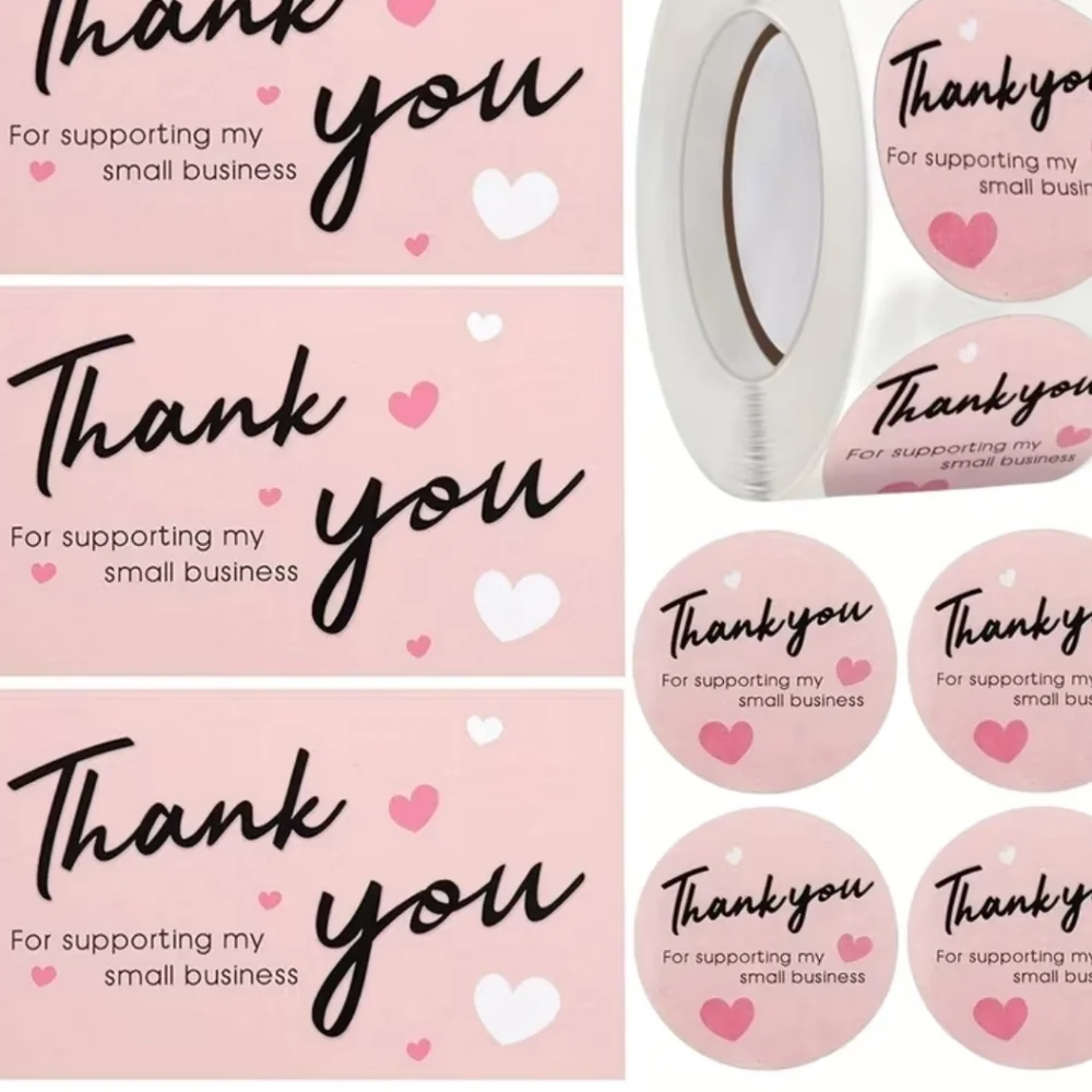 Thank You Cards & Envelopes, Roll Of Stickers & Small Resealable Bags.